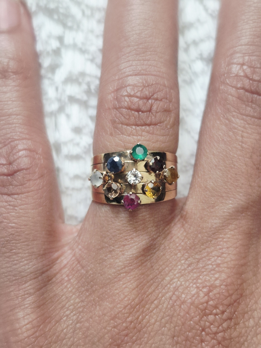 Estate 14k Gold Multicolor Gemstone Cluster Gold Ring - Picture 3 of 13